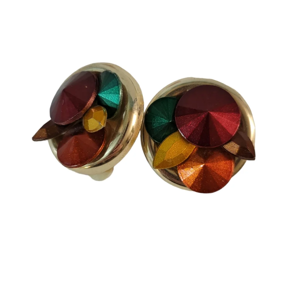 Vintage Multicolored Clip On Earrings Acrylic